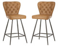 Camel Leather Tufted Swivel Counter Stool Set of 2 D5495