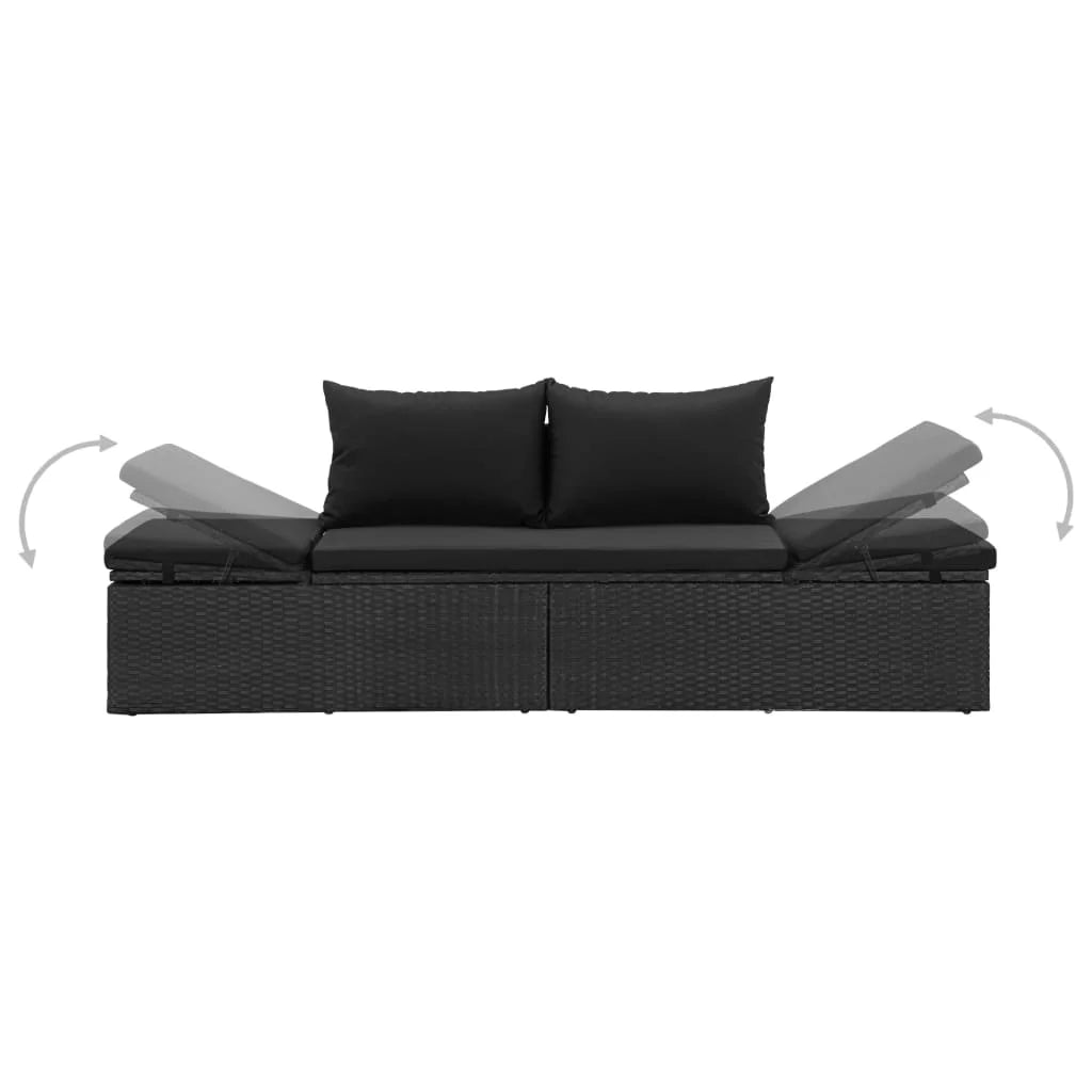 Black Poly Rattan Outdoor Sun Lounger with Cushion Y4053