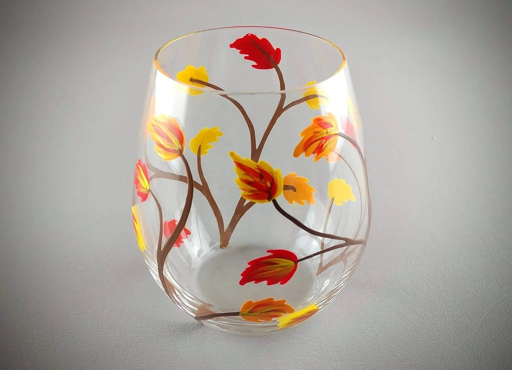 Stemless Hand Painted Wine Glass 18 Ounce N197