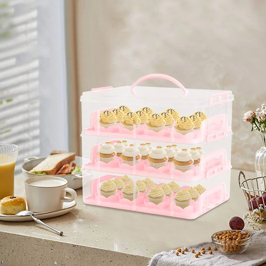 36 Grid 3 Tier Cupcake Carrier Holder Rack Pink Q367
