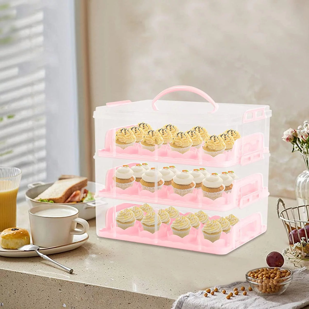 36 Grid 3 Tier Cupcake Carrier Holder Rack Pink Q367