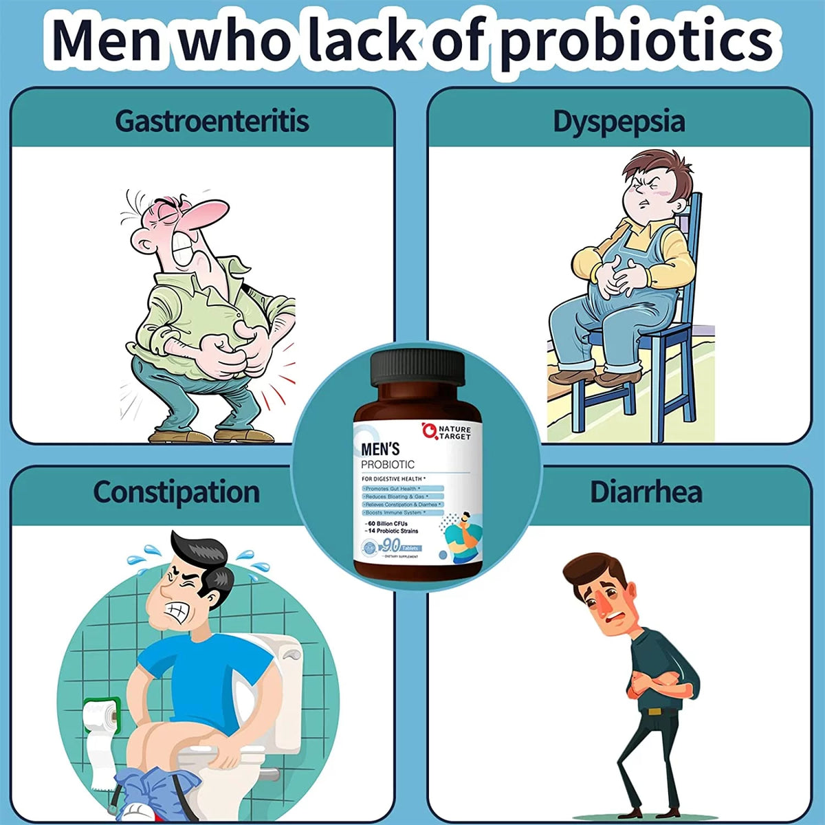 Probiotics for Men 60 Billion CFUs 14 Strains 90 Tablets Y816