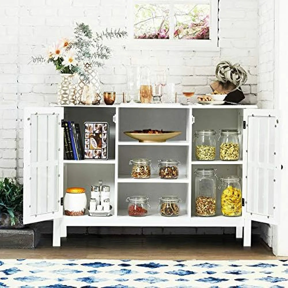 White Modern TV Stand up to 50 Inch with 2 Cabinets and 3 Open Shelves R224905