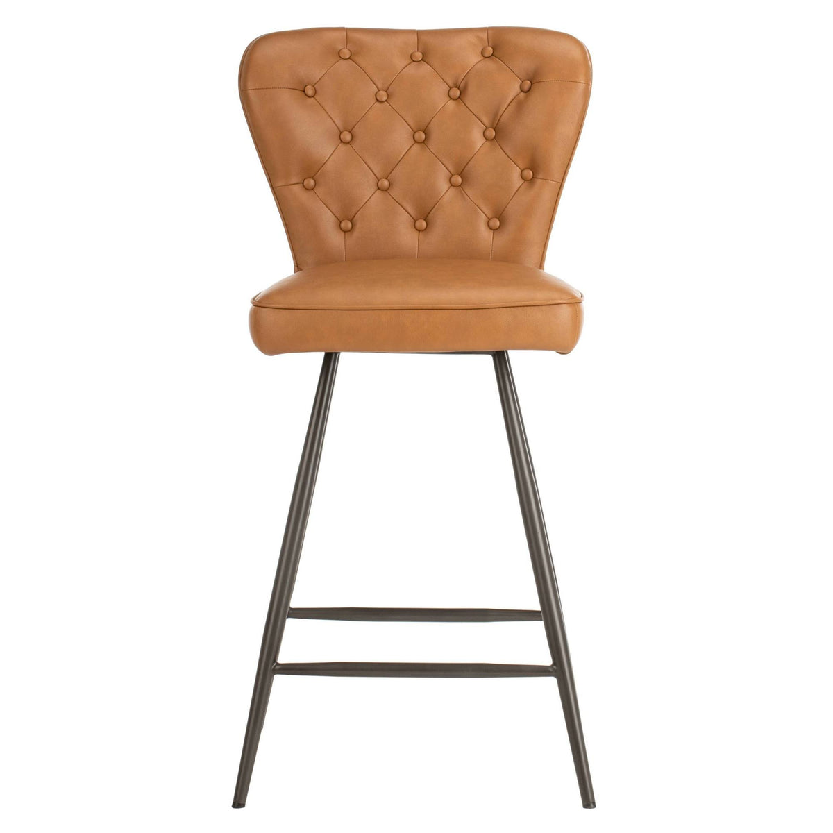 Camel Leather Tufted Swivel Counter Stool Set of 2 D5495