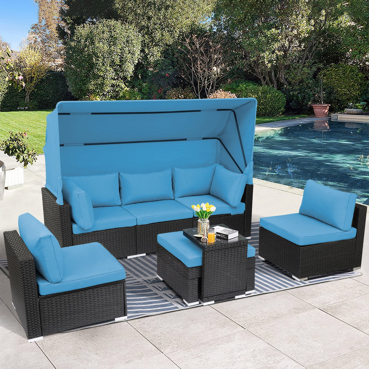 7 Piece Outdoor Sectional Sofa Set with Retractable Canopy W812330