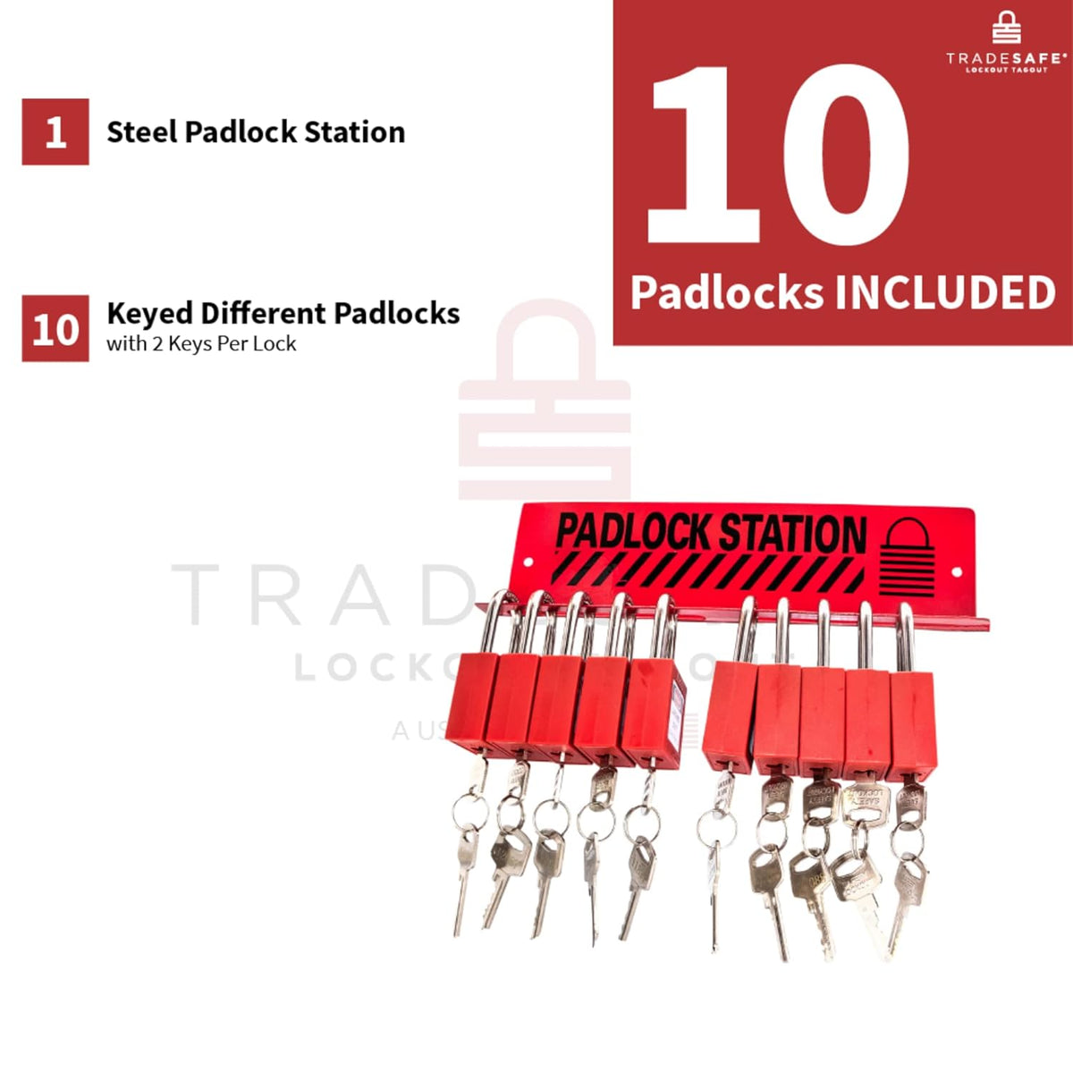 10 Padlocks Included Lockout Tagout Station with Carbon Steel Body I339