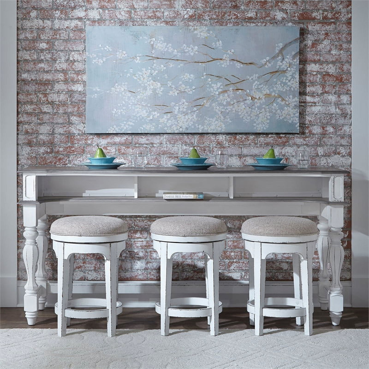 Antique White Console Swivel Stool Set W8945