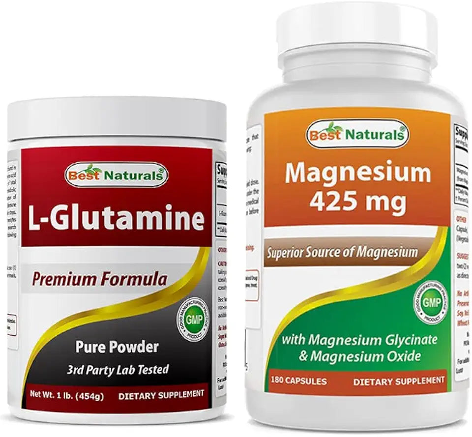 L-Glutamine Pure Powder 1 LB & Magnesium Glycinate 425 mg G3024