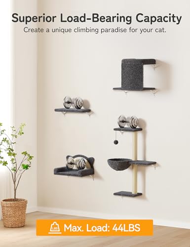 Cat Wall Shelves 4-in-1 Climbing Wall Furniture Set with Scratching Posts, Cat Bed & Sofa, Gray Z1048