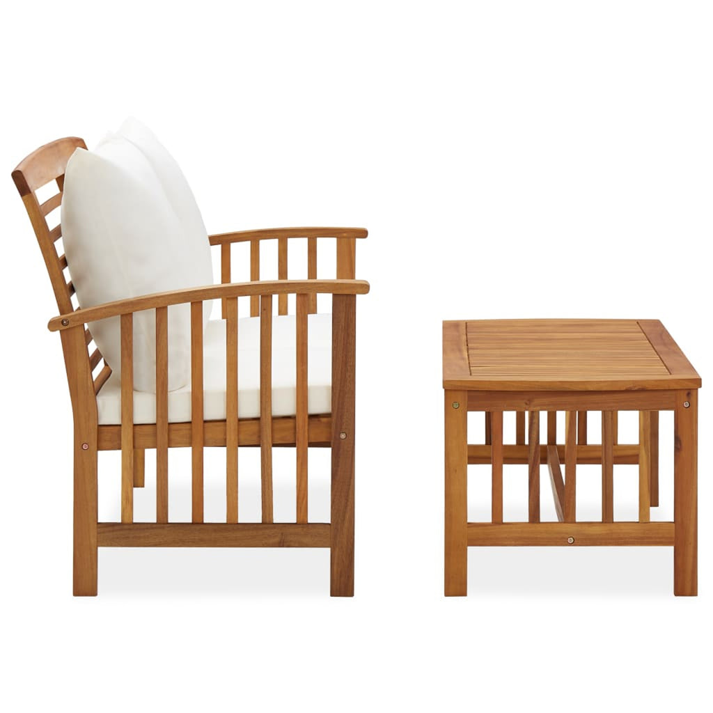 2 Piece Acacia Wood Outdoor Lounge Set with Cream Cushions B201984
