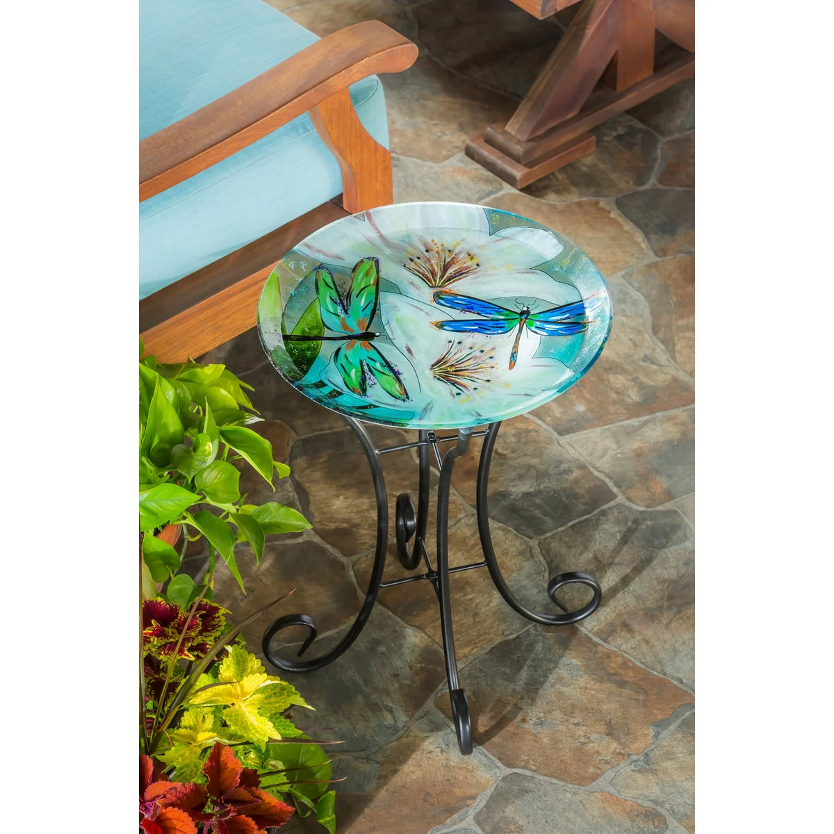 16" Glass Bird Bath with Stand O2136