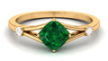 Cushion Cut Lab Grown Emerald Solitaire Ring with Diamond, 14K Yellow Gold, US 9.50 E20394