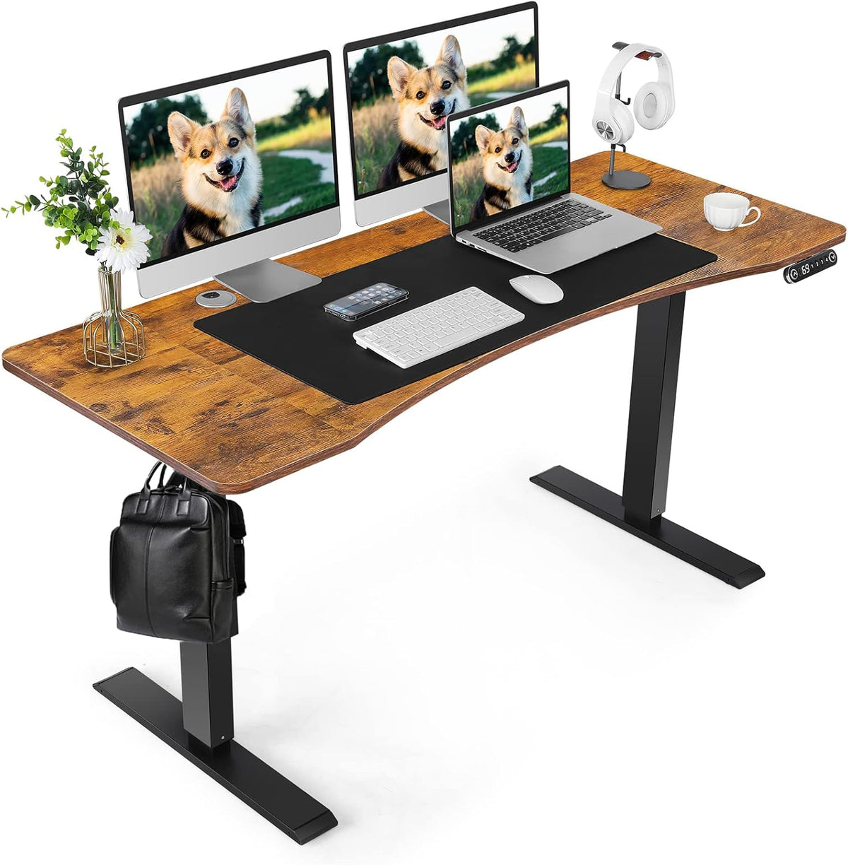 Electric Standing Desk Adjustable Height, 59 in, Brown D675668