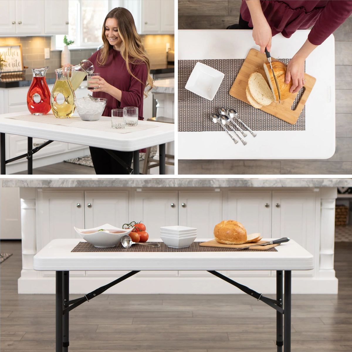 4 Foot Adjustable Folding Table White Granite G6248