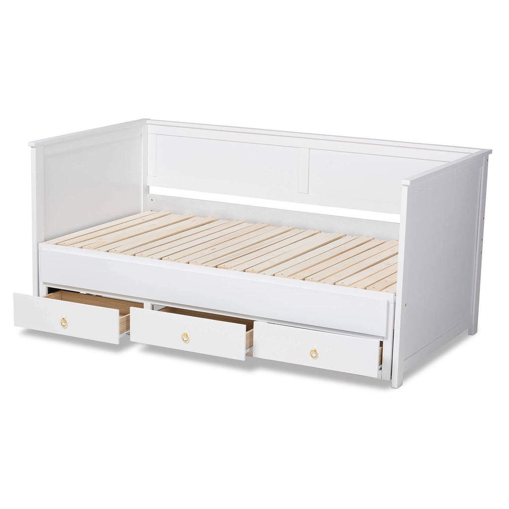 White Finished Wood Expandable Twin Size to King Size Daybed with Storage Drawers T458
