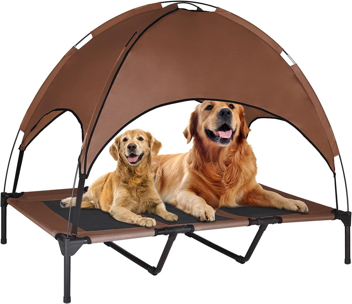 Elevated Dog Bed with Canopy, 1680D Oxford Fabric Raised Mesh Cot, Grey S520