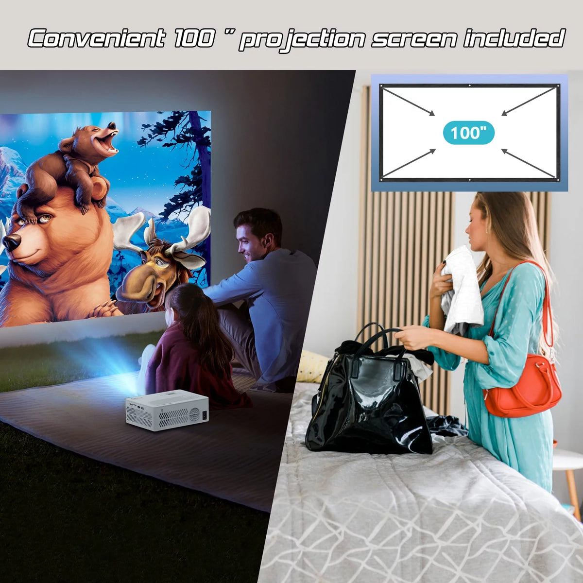 4K 1080P Wifi Bluetooth Projector with 100 Screen U326203