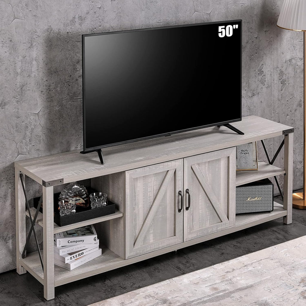 Rustic Gray Wash TV Stand with Storage Cabinets and Shelves H79372