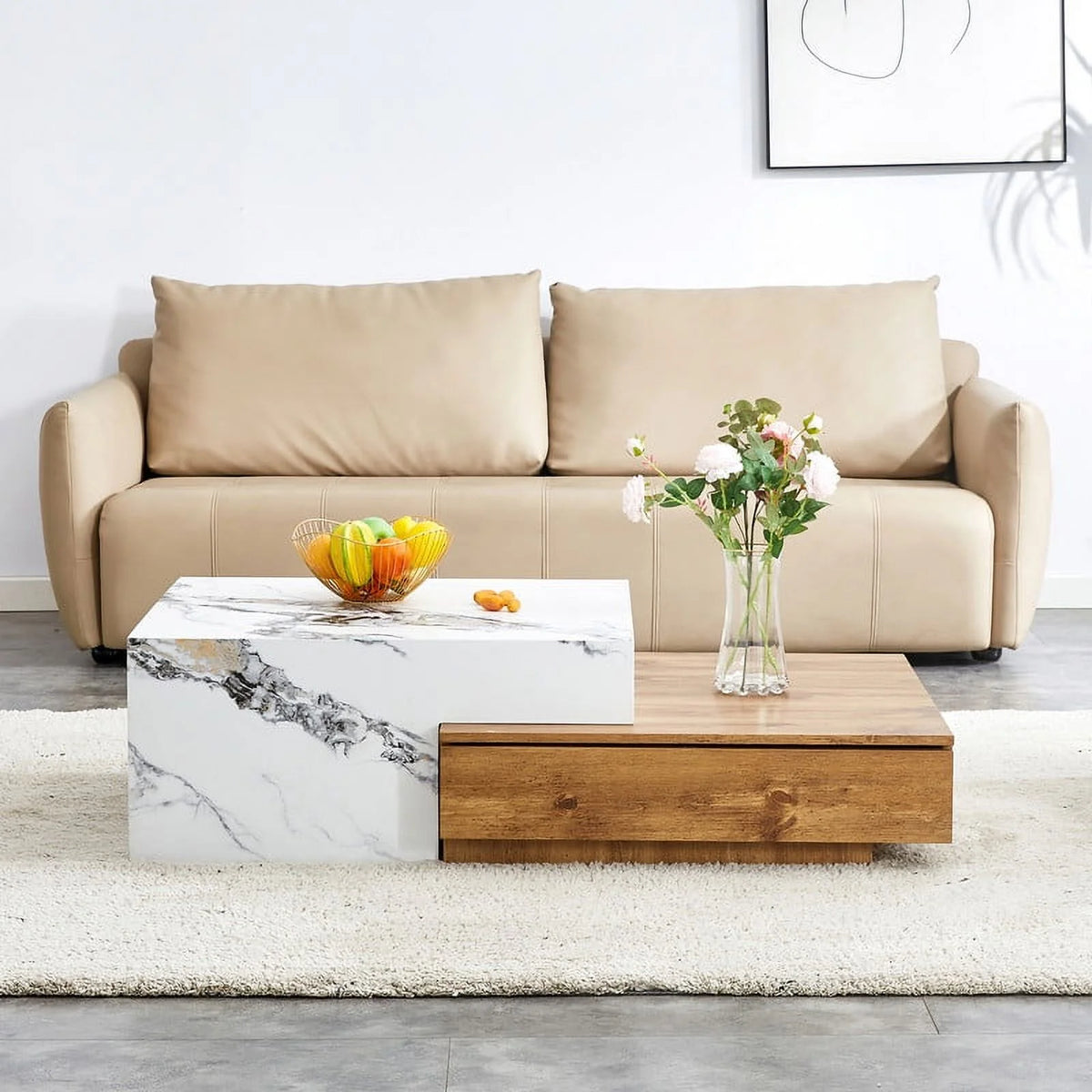 Modern Coffee Table with 2 Drawers White Finish B95522