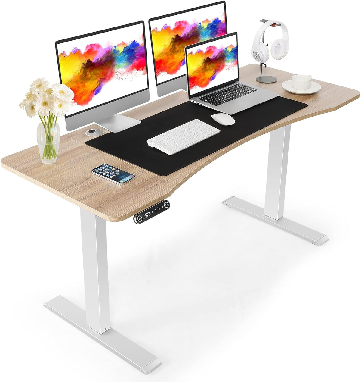 Electric Standing Desk Adjustable Height, 59 in, Brown D675668