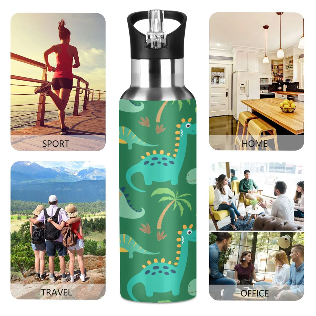 Dinosaur Green Stainless Steel Insulated Water Bottle with Straw Lid P186598