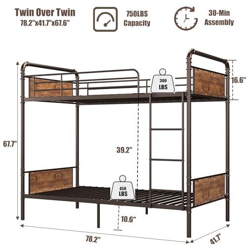 Twin Over Twin Heavy Duty Metal Bunk Bed with Ladders K235