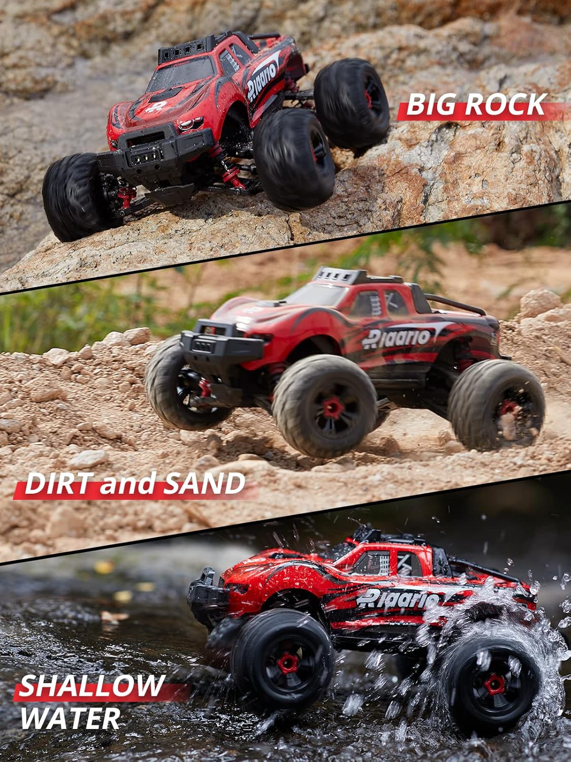 Red Black White 1:16 RC Monster Truck with 2 Batteries P3938