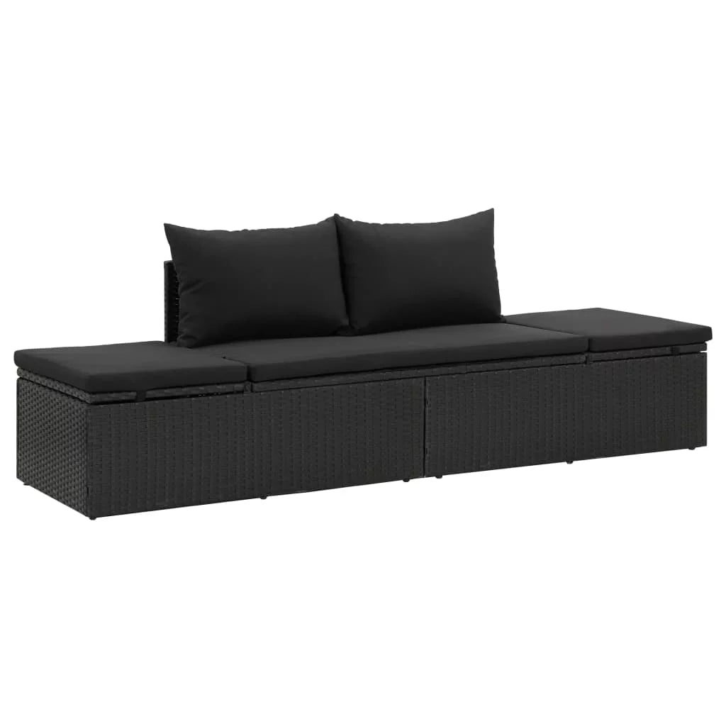 Black Poly Rattan Outdoor Sun Lounger with Cushion Y4053