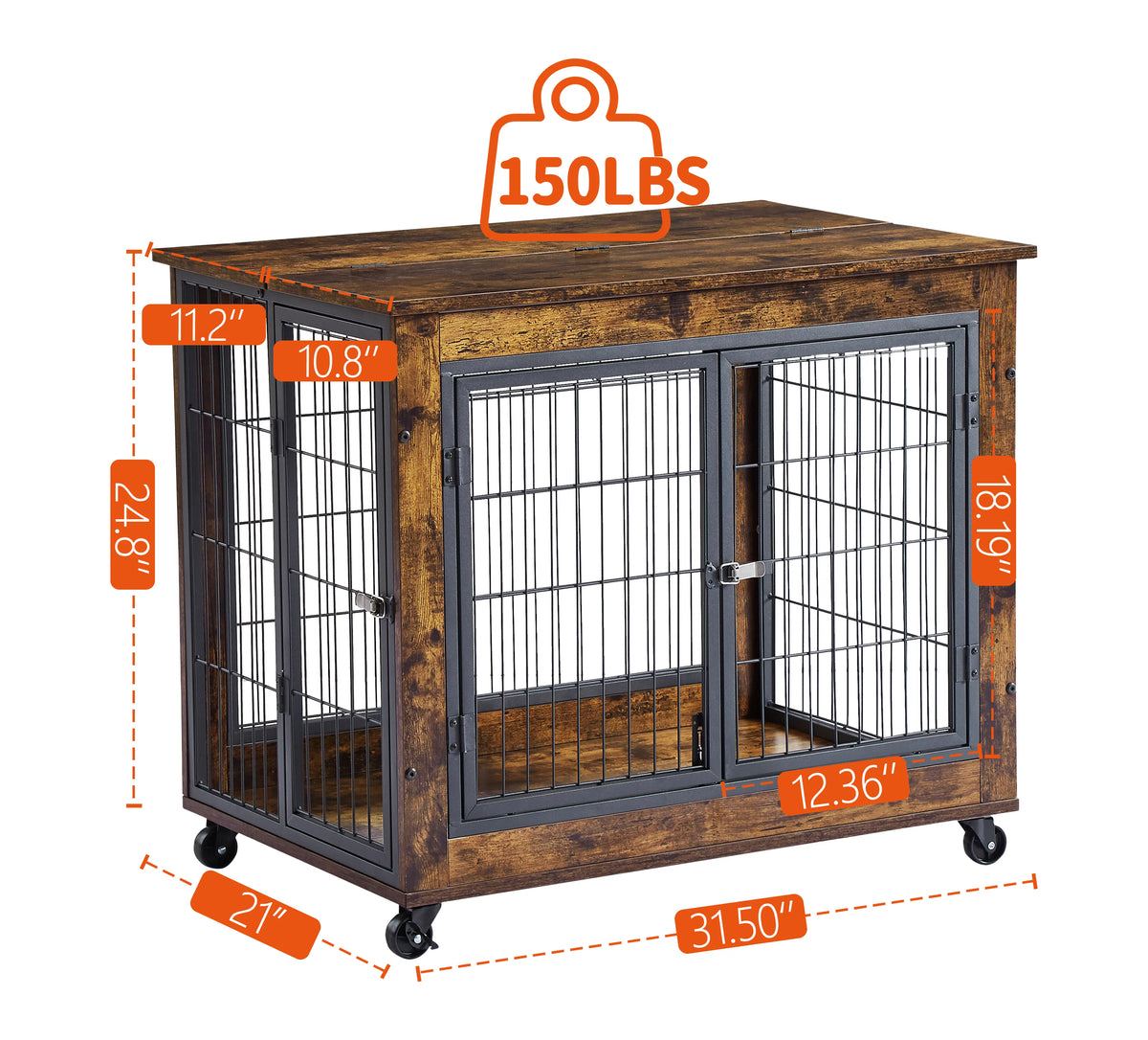 Furniture Dog Cage Crate with Double Doors on Casters U566711