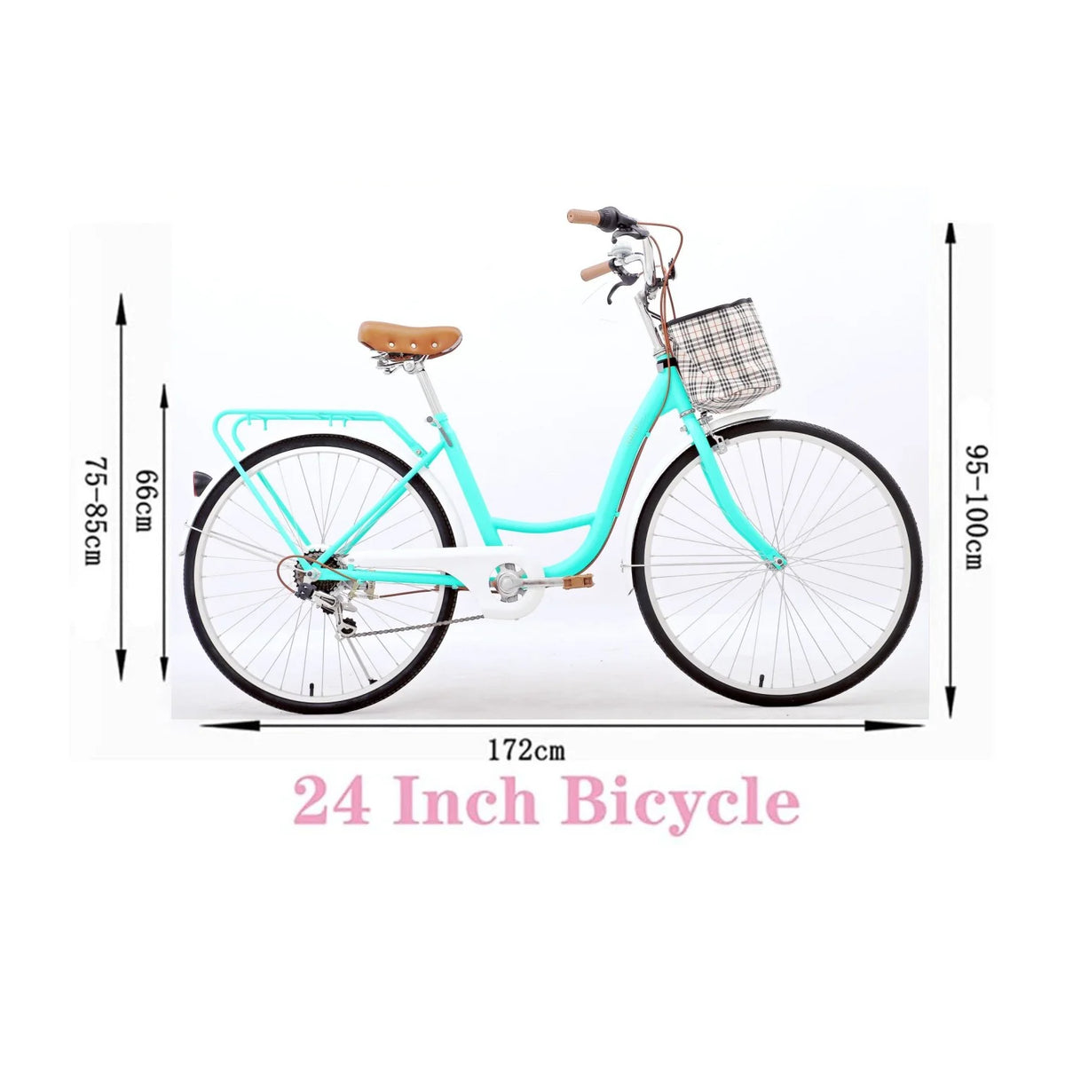 24 Inch 7 Speed Step Through Comfort Cruiser Bike with Basket Mint Green T598