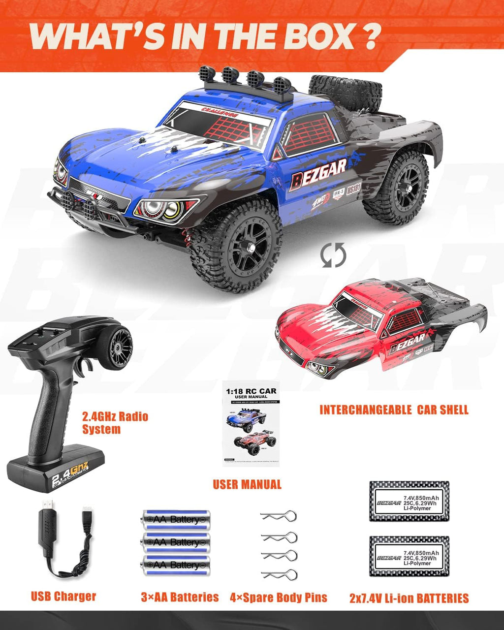 Remote Control Truck 4WD Electric Toy Off Road RC Monster Vehicle Car Crawler with 2 Rechargeable Batteries M568