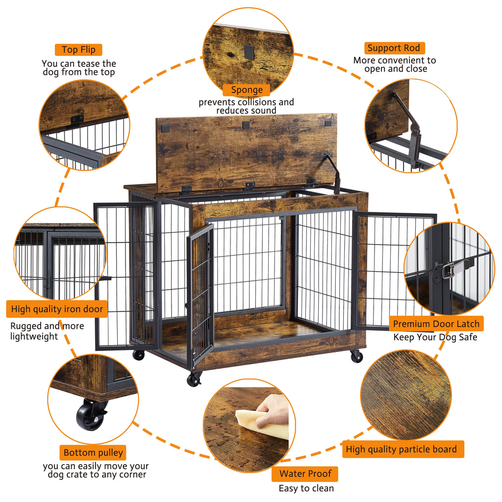 Furniture Dog Cage Crate with Double Doors on Casters U566711