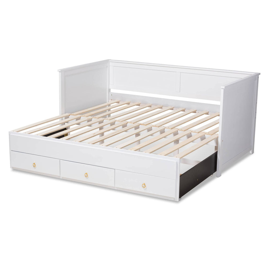 White Finished Wood Expandable Twin Size to King Size Daybed with Storage Drawers T458
