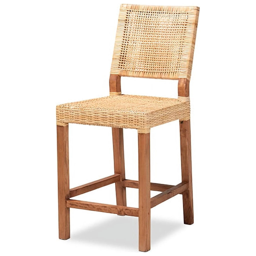 Natural Brown Rattan and Walnut Brown Wood Counter Stool S47724