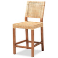 Natural Brown Rattan and Walnut Brown Wood Counter Stool S47724