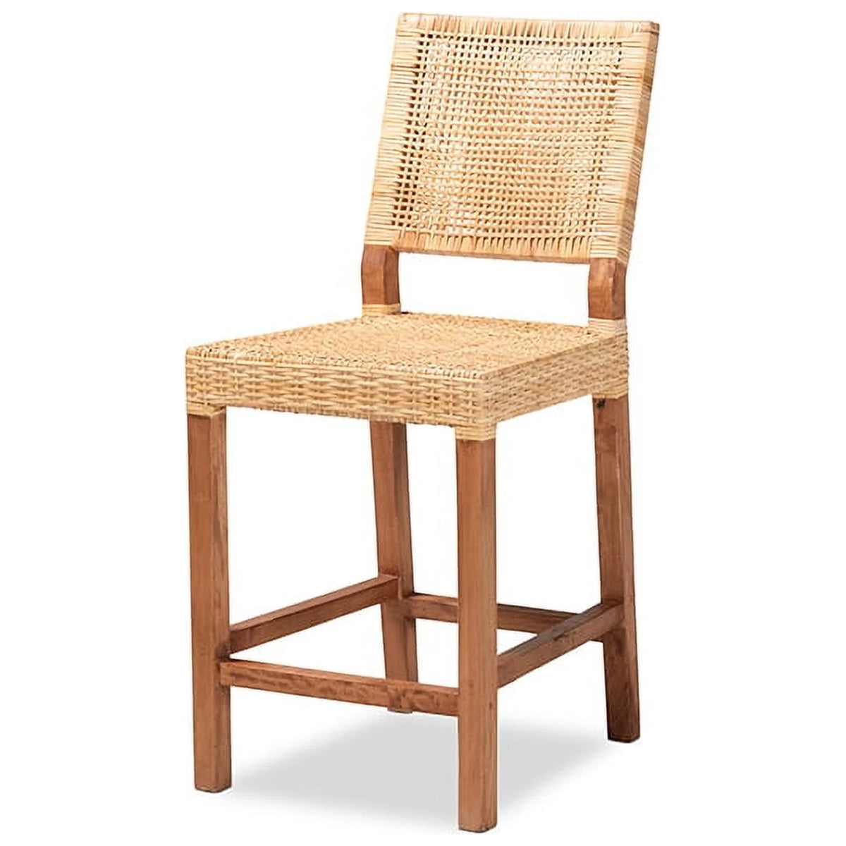 Natural Brown Rattan and Walnut Brown Wood Counter Stool S47724
