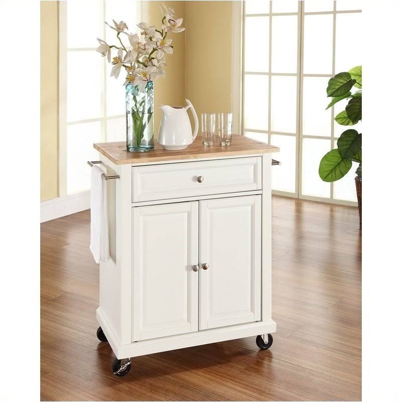 Natural Wood Top Kitchen Cart in White O48446
