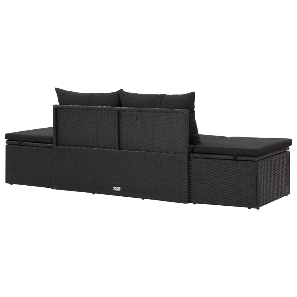 Black Poly Rattan Outdoor Sun Lounger with Cushion Y4053