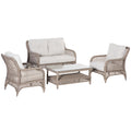 4pc Outdoor Patio Furniture Set with Rattan Chairs, Wicker Loveseat Sofa, Coffee Table and Cushions O7077