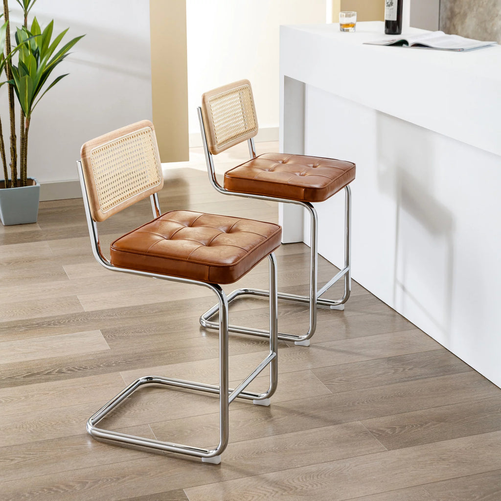 23.6 Inch Rattan Upholstered Bar Stools Set of 2 K424143