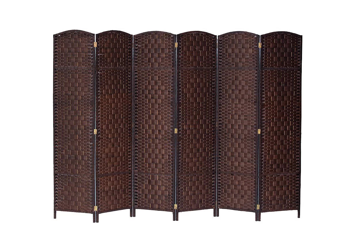 6 Panel Diamond Weave Fiber Room Divider Brown 71" High X 104" Wide O704