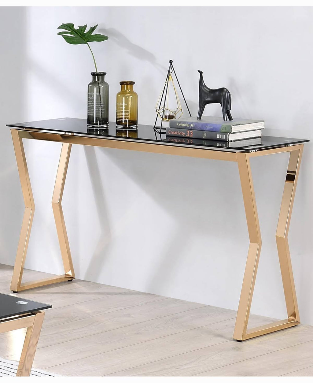 Gold-Tone Glass Top Sofa Table F485