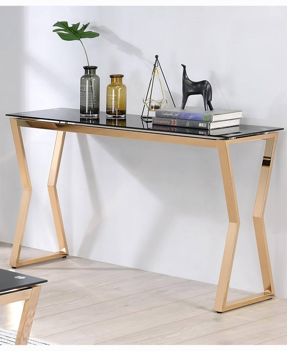 Gold-Tone Glass Top Sofa Table F485