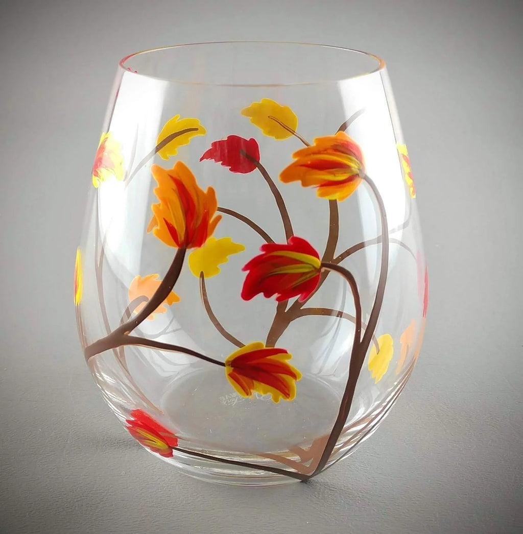 Stemless Hand Painted Wine Glass 18 Ounce N197