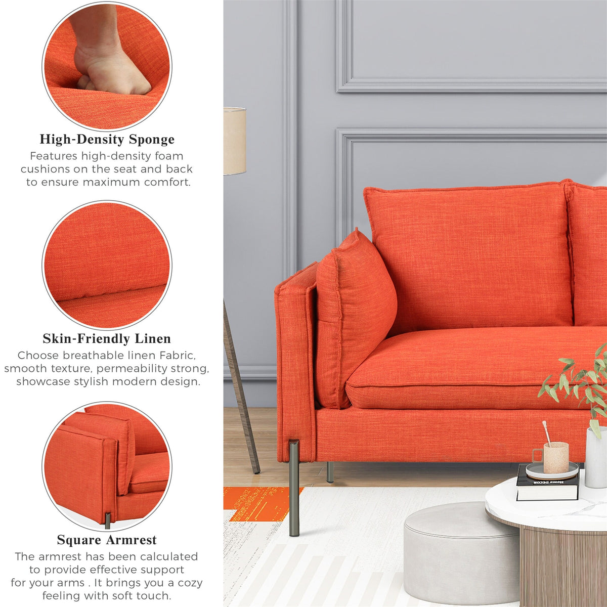 Orange Linen Loveseat and 3 Seat Couch Set G420