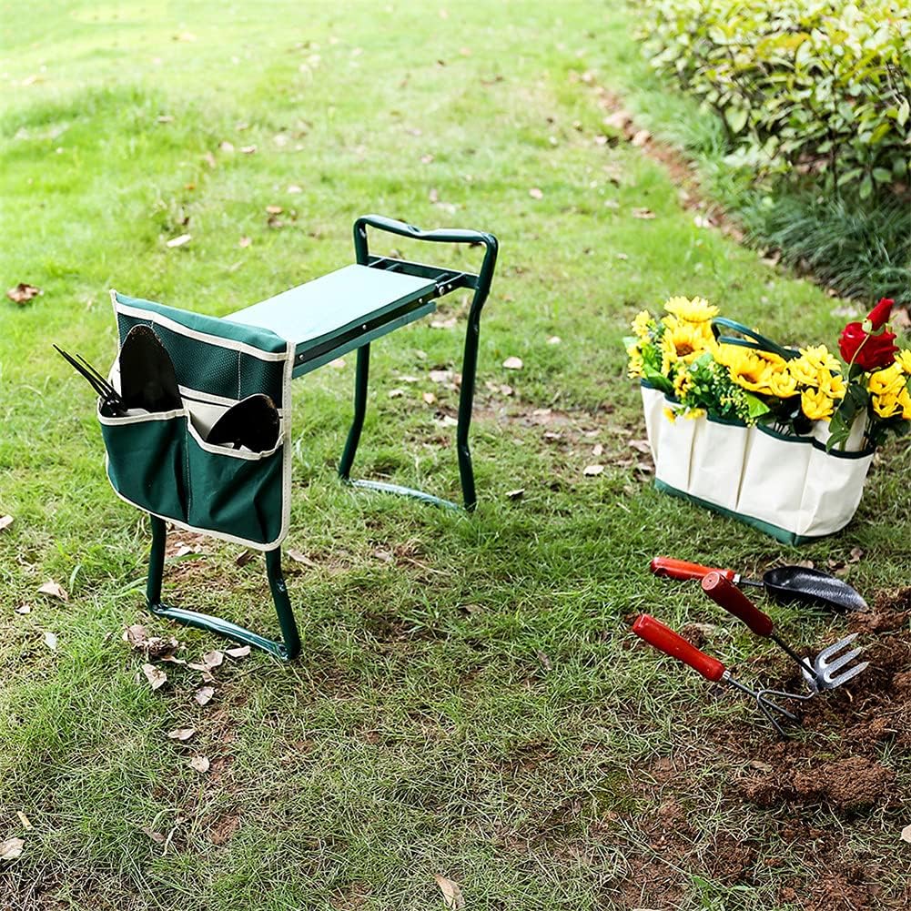 Garden Kneeler Seat Foldable Stool with Tool Bag EVA Foam Pad R10642