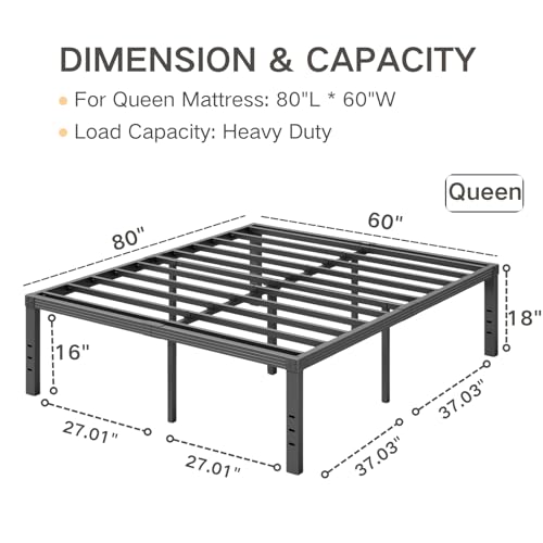 Full Size 18" Tall Heavy Duty Metal Platform Bed Frame G394292