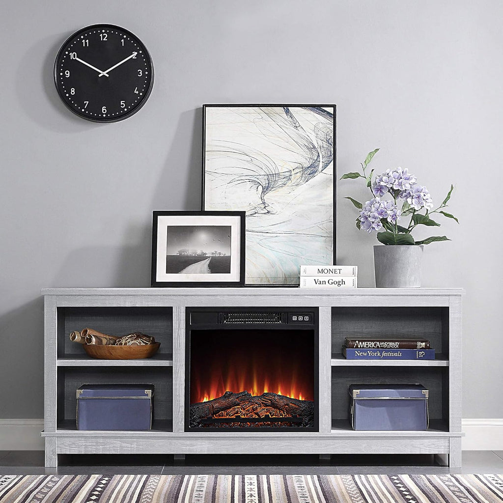 Espresso TV Stand with Wood Glass Storage Cabinets T97029