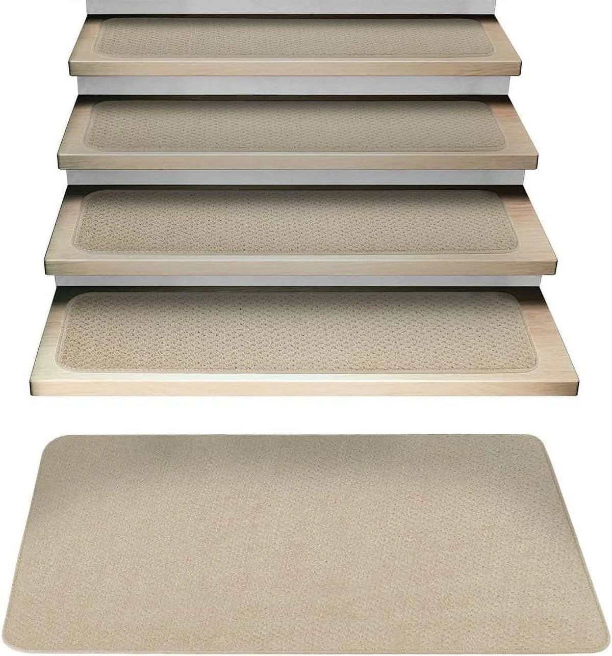 Set Of 15 Attachable Carpet Stair Treads And Matching Landing Rug W799