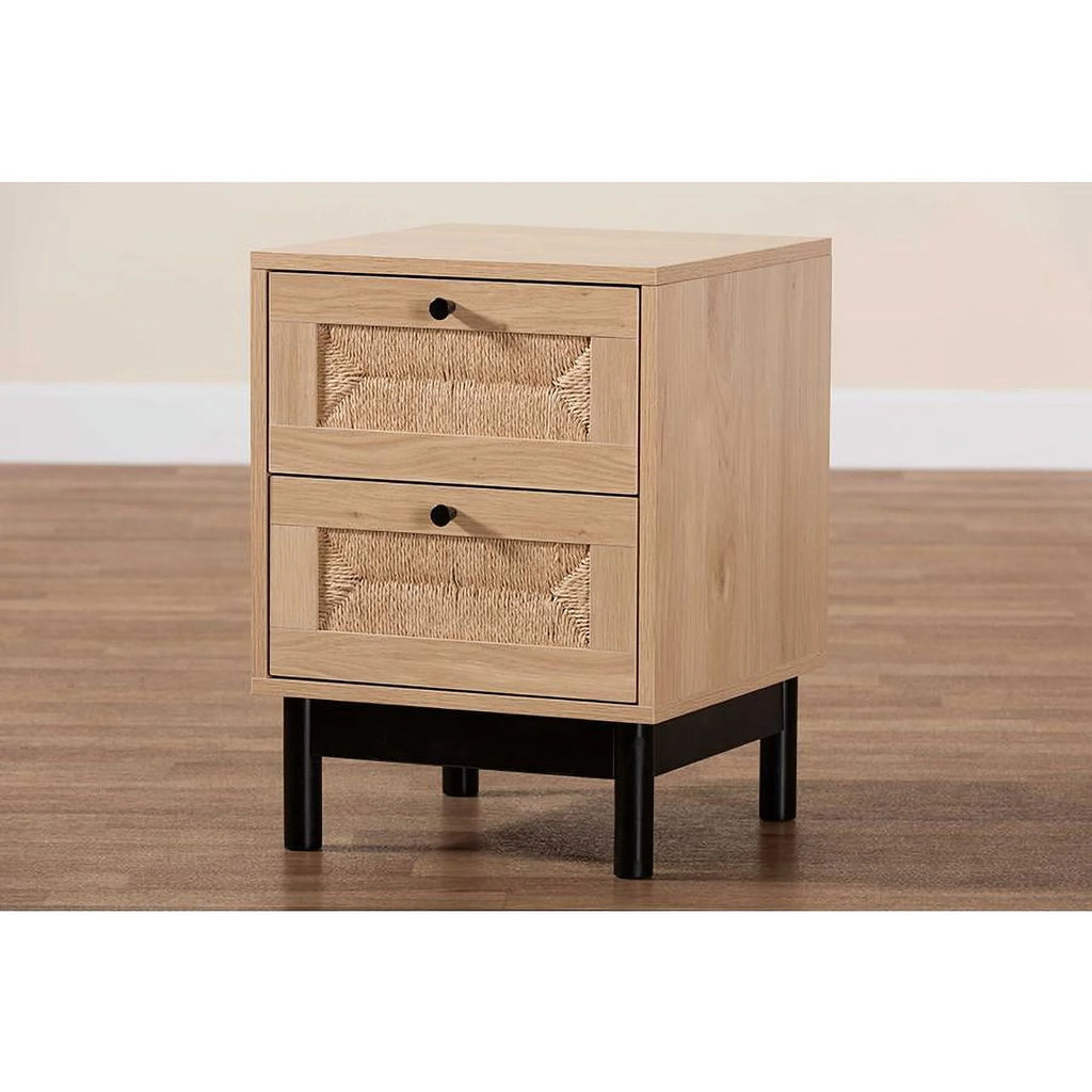 Light Brown Black Wood 2-Drawer Square End Table W478275